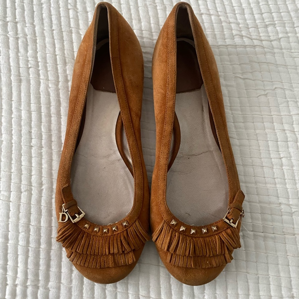 Dior Suede Fringe Ballet Flats Camel Color Vintage Early 2000’s 35.5